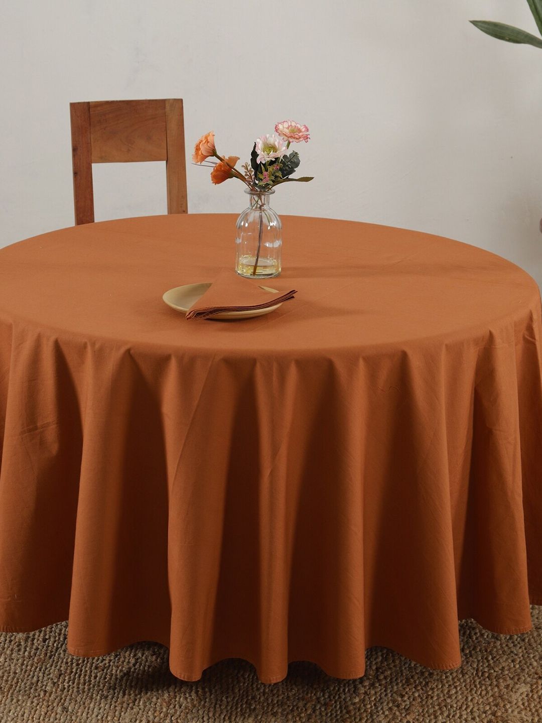 HANDICRAFT PALACE  Brown Solid 6-Seater Round Cotton Table Cover With Napkin Set Price in India