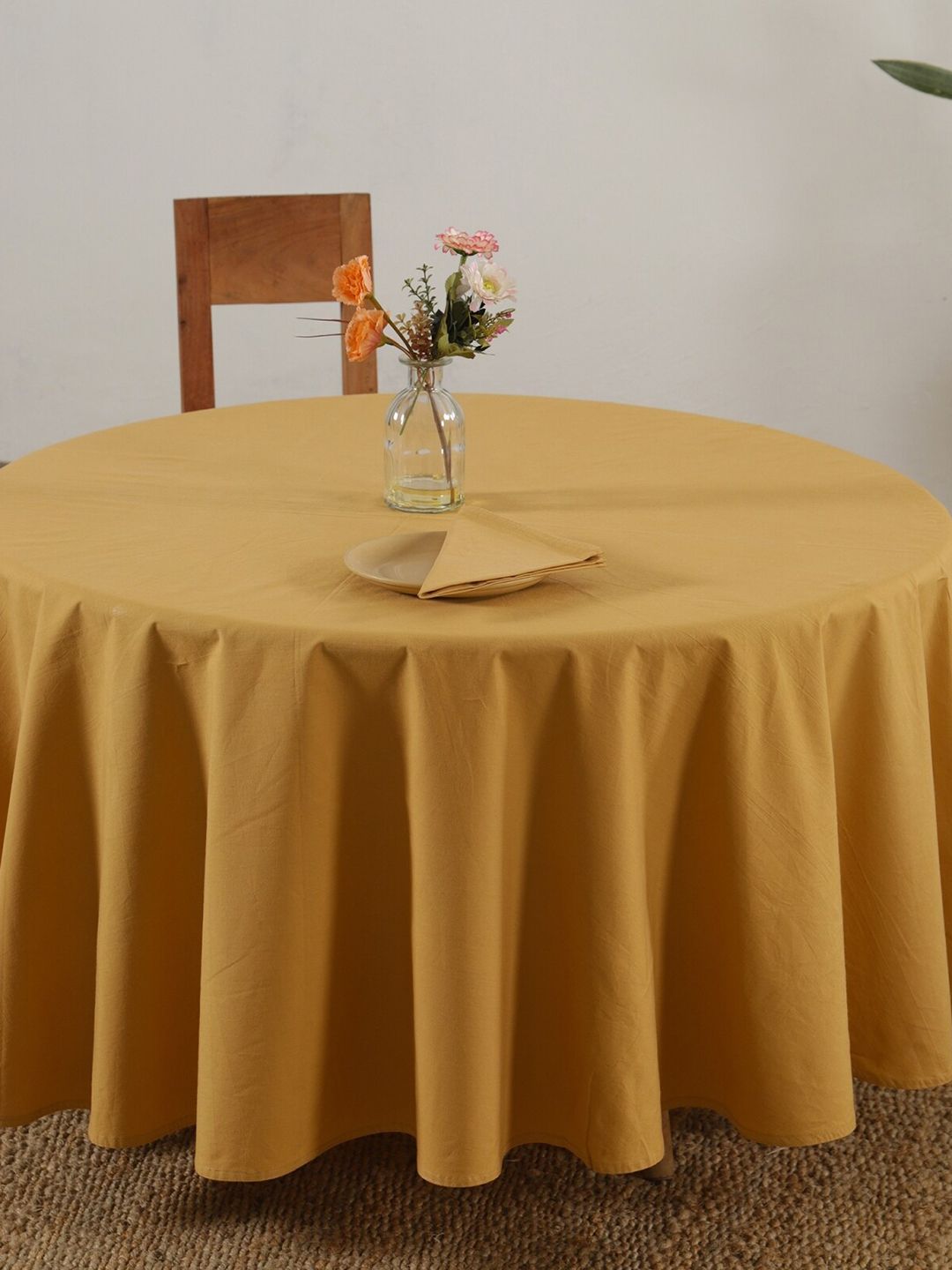 HANDICRAFT PALACE  Gold-Tonned 6 Seater Solid Cotton Table Covers Price in India