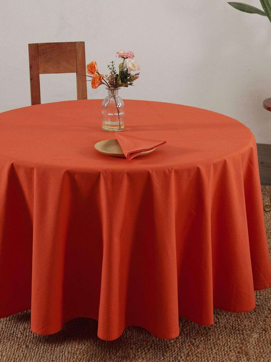 HANDICRAFT PALACE Rust Coloured Solid Pure Cotton  6 Seater Table Covers Price in India