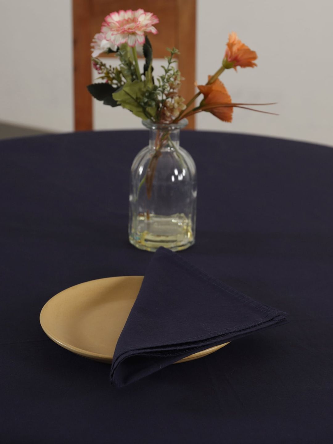 HANDICRAFT PALACE Navy Blue Solid 6-Seater Round Cotton Table Cover With Napkin Set Price in India