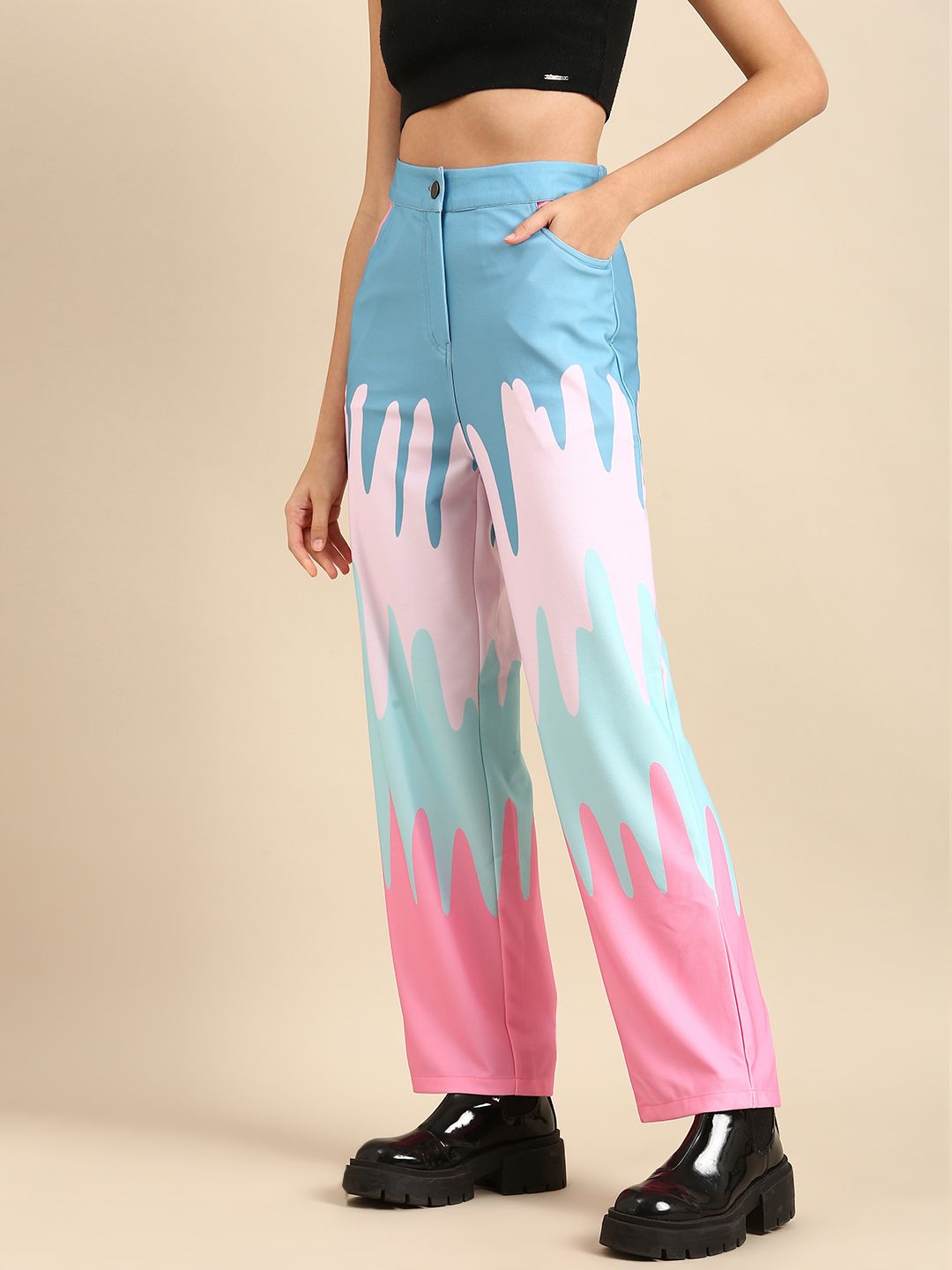 Athena Women Blue Colourblocked Printed Trousers Price in India