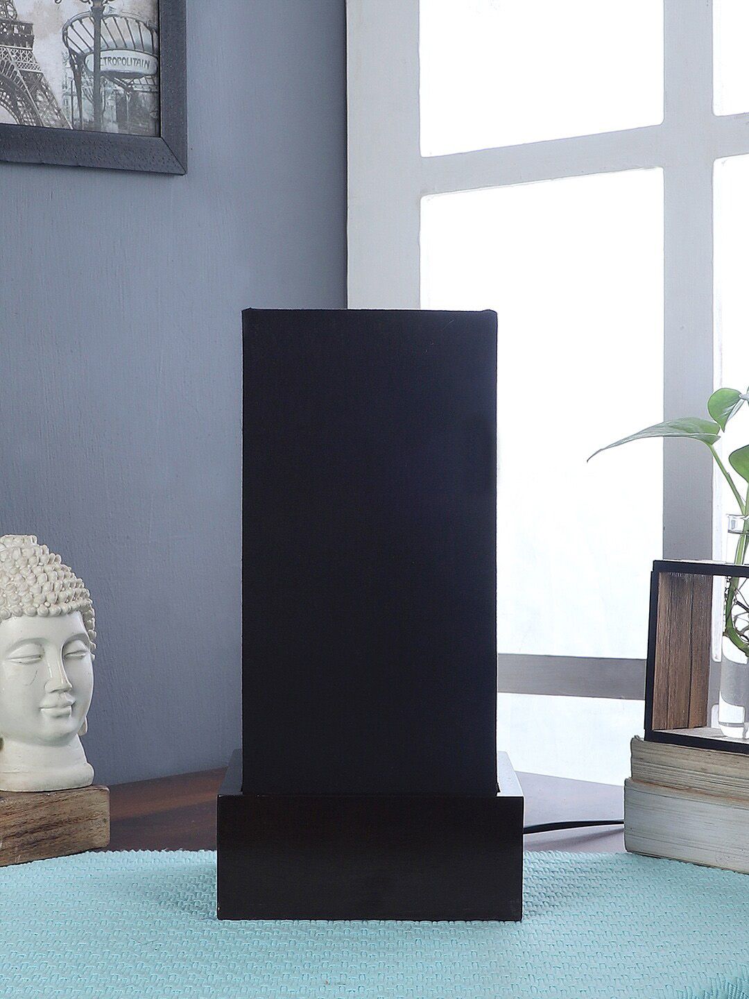 Devansh Black Cotton Table Lamp With Wooden Base Price in India