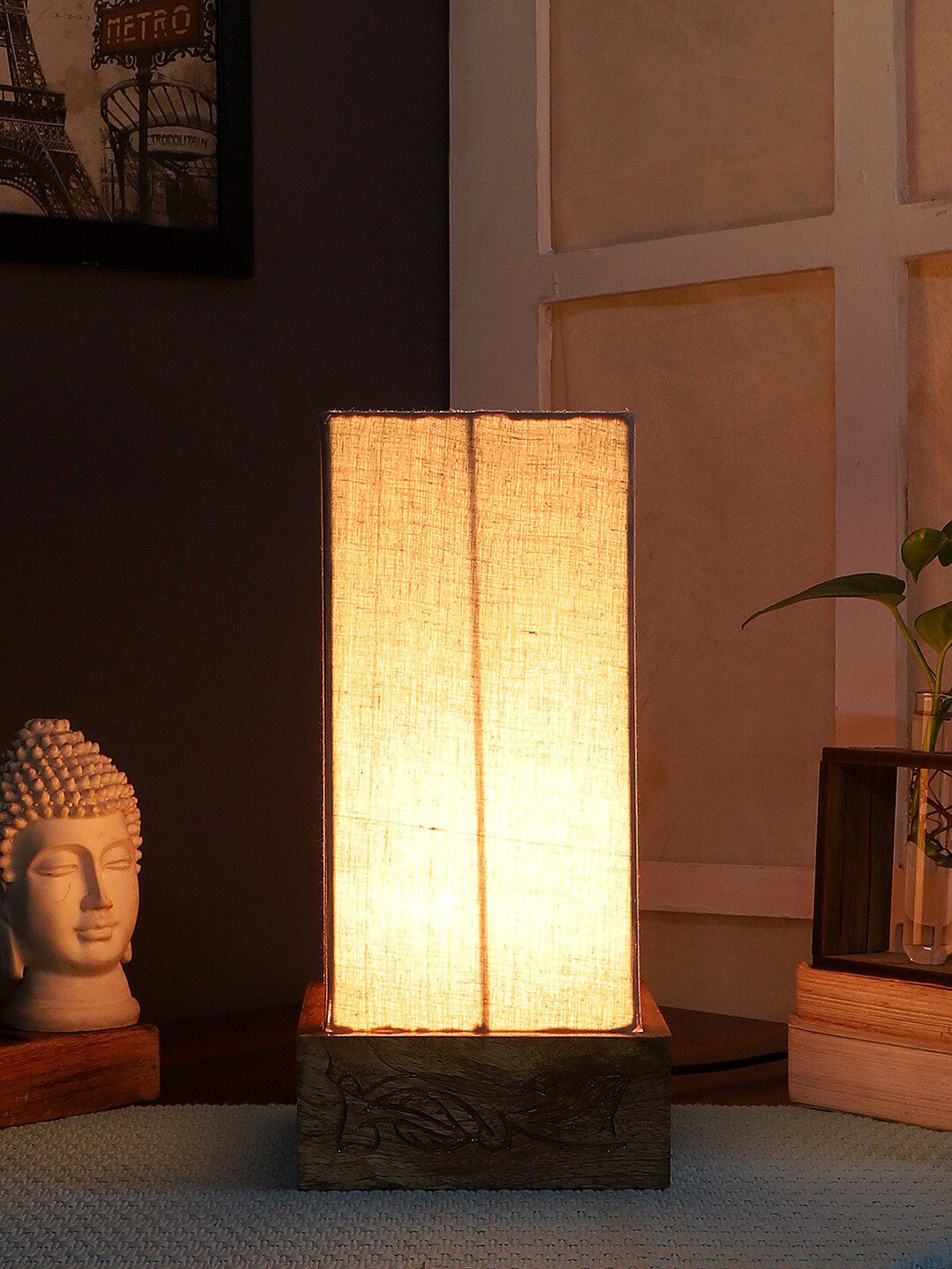 Devansh White Solid Rectangular Traditional Table Lamp with Shade Price in India