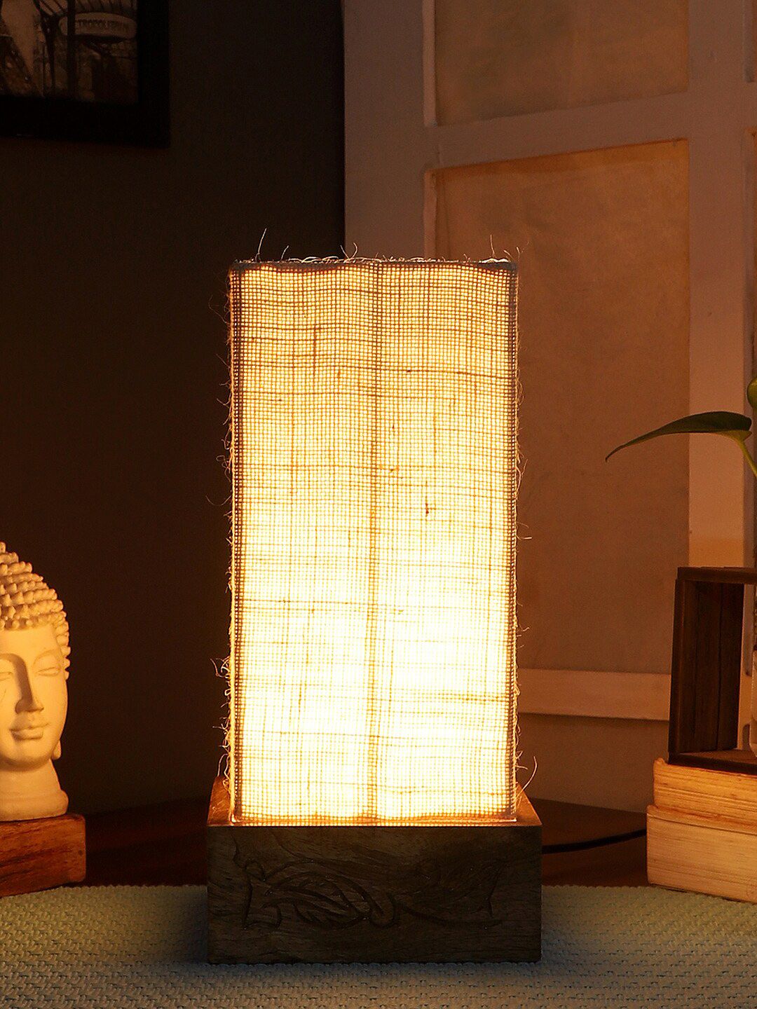 Devansh White Solid Rectangular Traditional Table Lamp with Shade Price in India