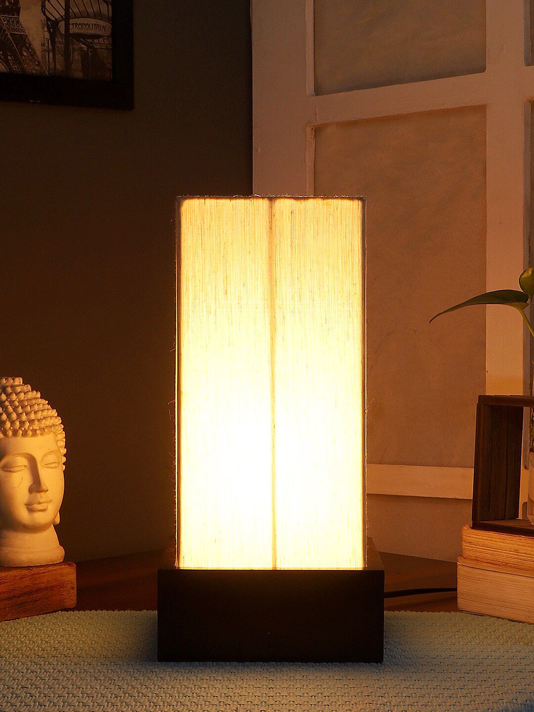 Devansh White Solid Rectangular Traditional Table Lamp with Shade Price in India