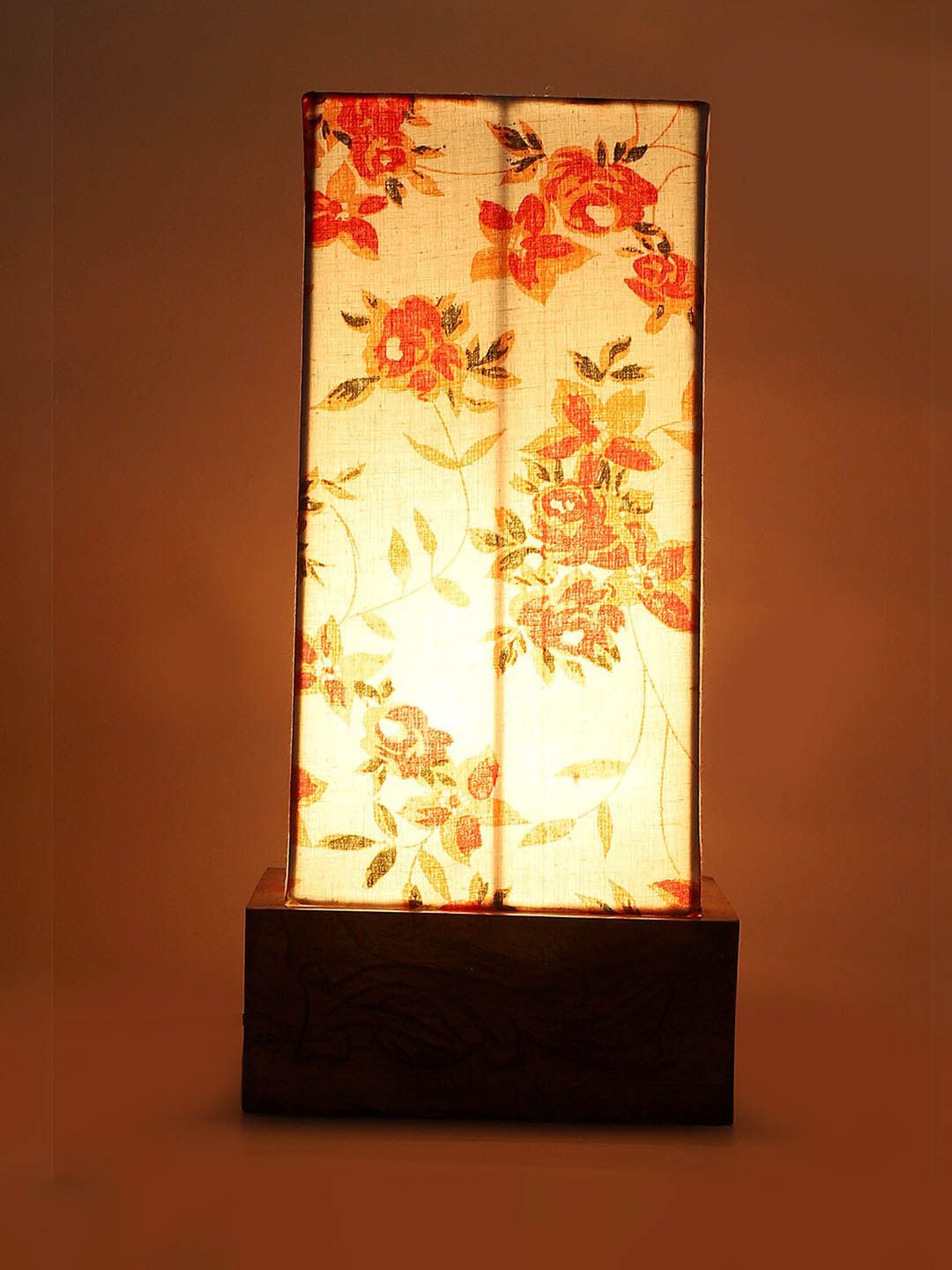 Devansh Multicolored Printed Wooden Table Lamp with Cotton Shade Price in India