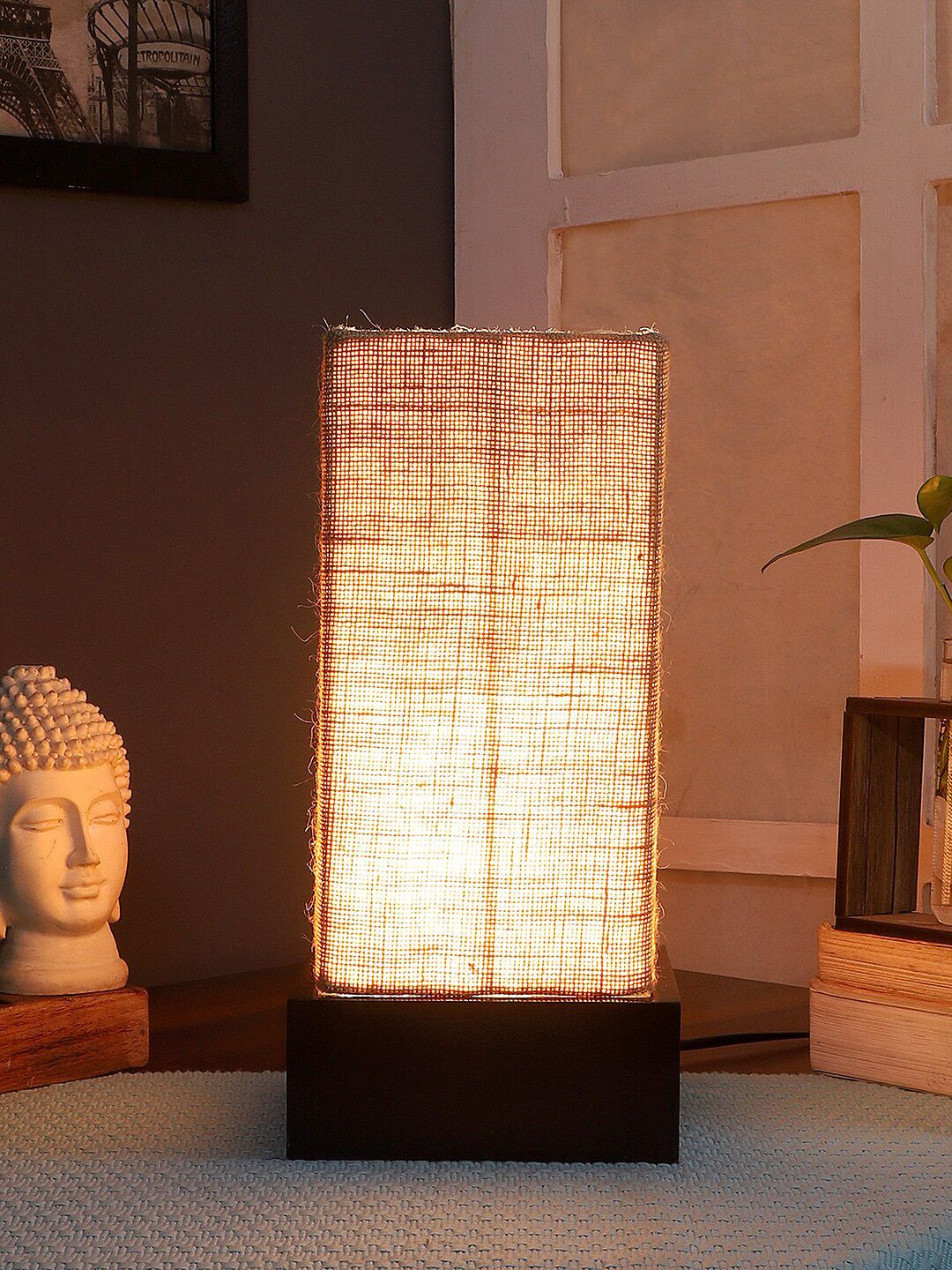 Devansh Beige Jute Table Lamp with Wooden Base Price in India