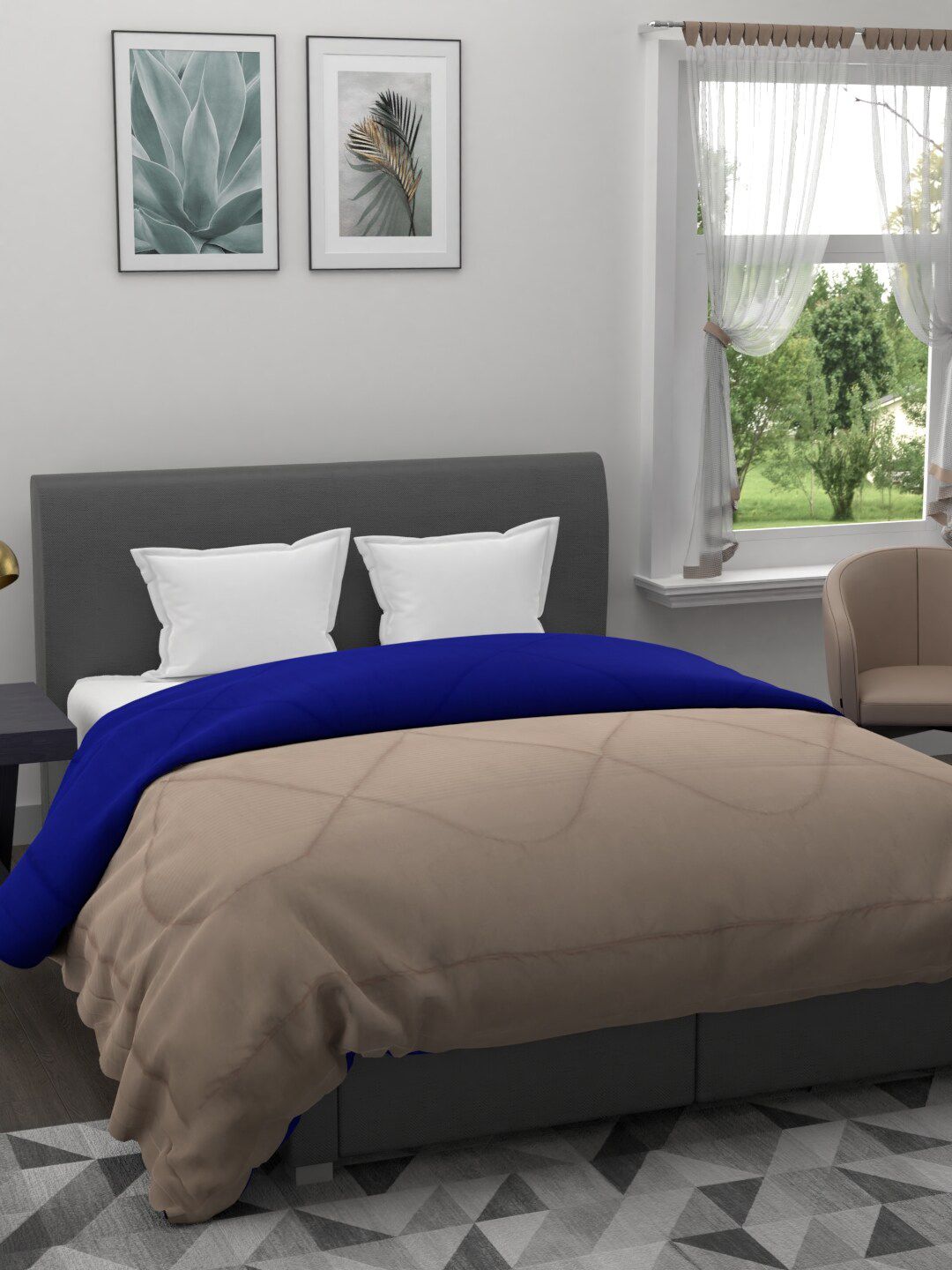Clasiko Taupe & Blue Mild Winter 210 GSM Reversible Double Bed Comforter Price in India