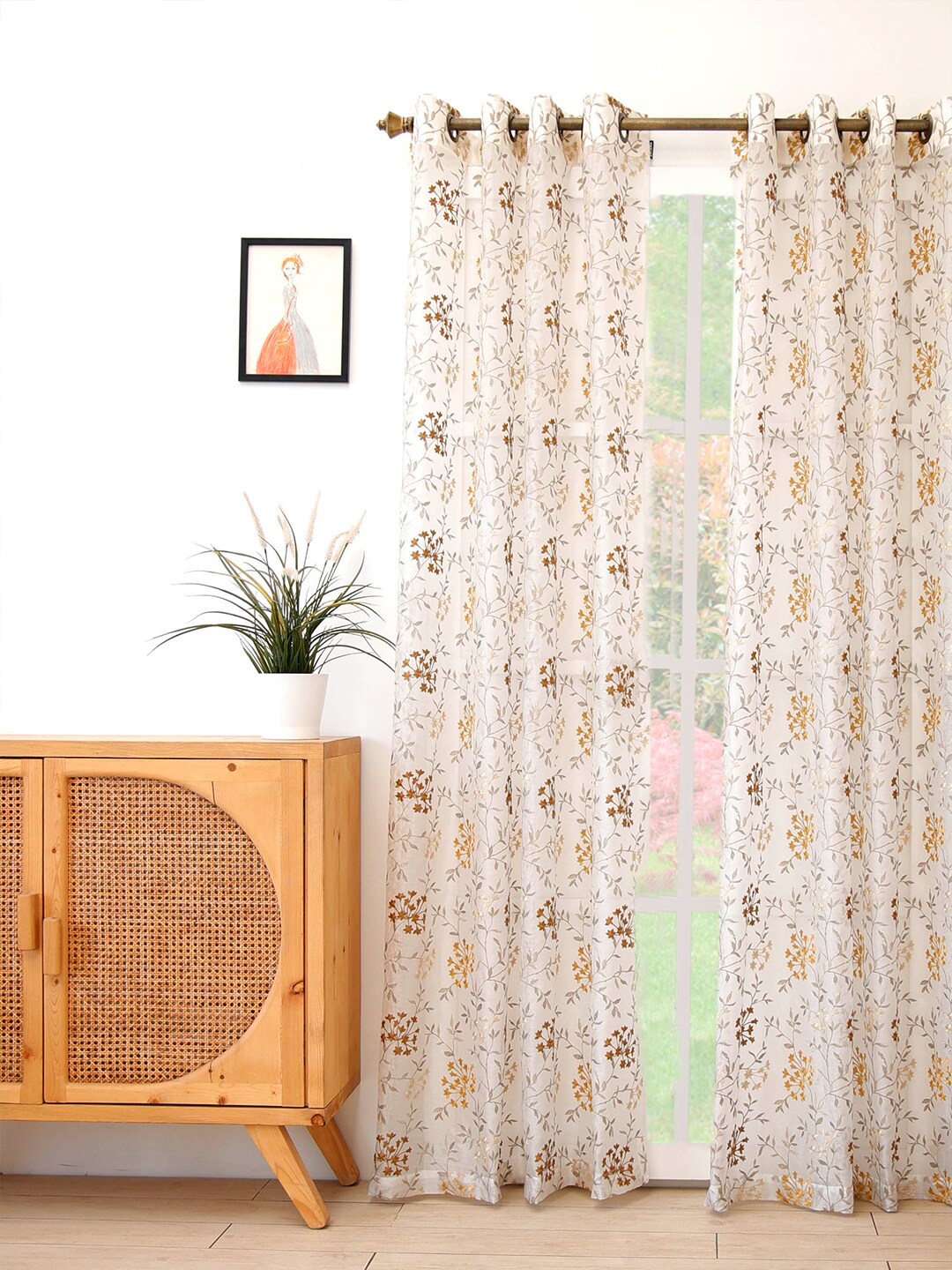 Ariana White & Mustard Floral Sheer Door Curtain Price in India