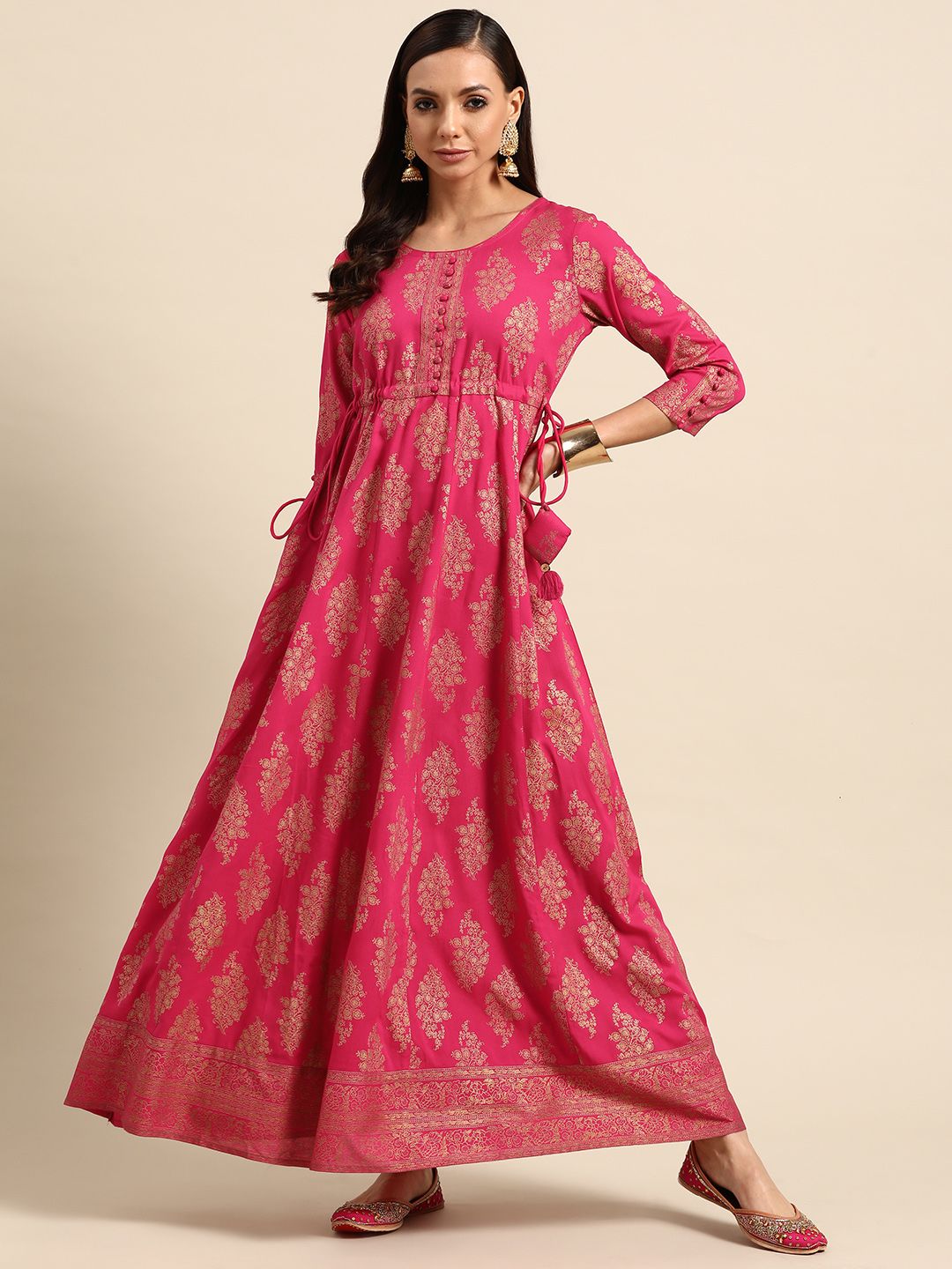 GERUA Magenta & Gold-Toned Ethnic Motifs Ethnic Maxi Dress Price in India