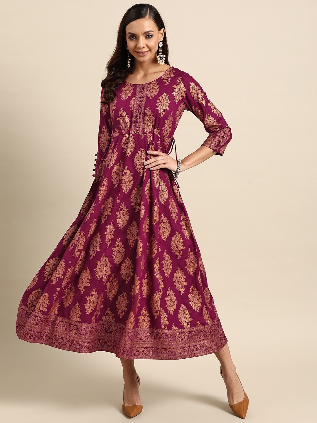 GERUA Purple Ethnic Motifs Ethnic Midi Dress Price in India