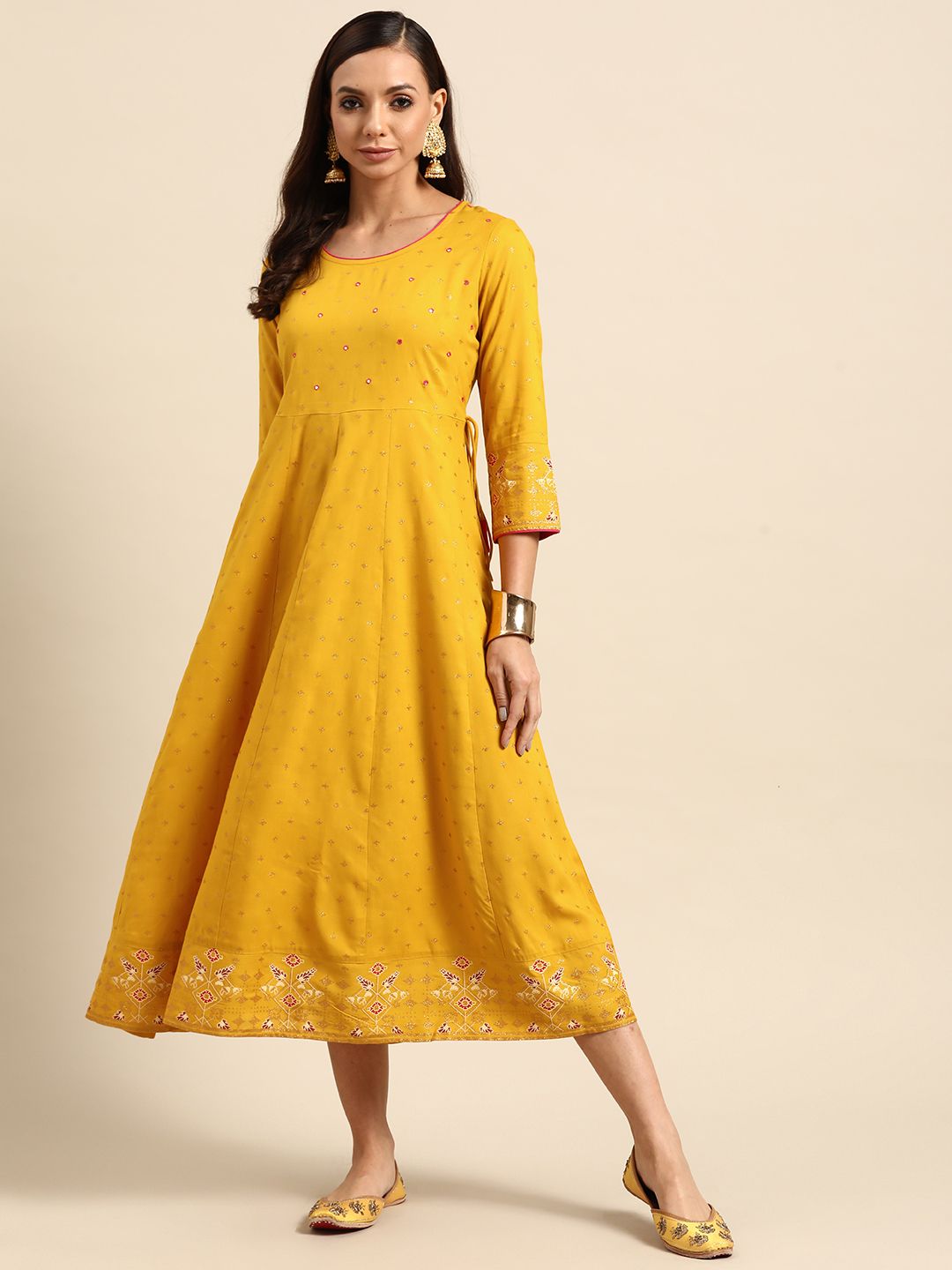GERUA Yellow Ethnic Midi Dress Price in India