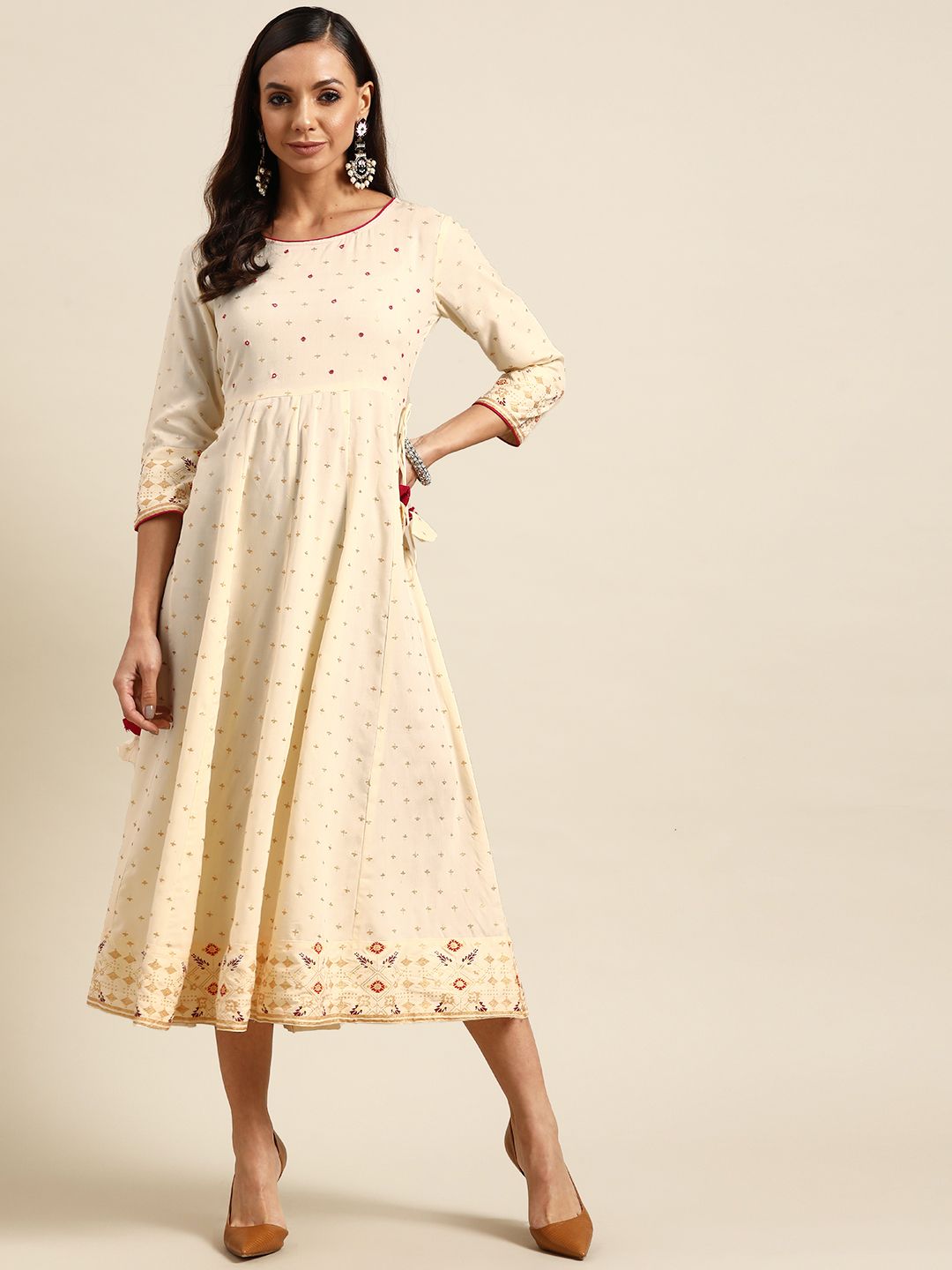GERUA Cream-Coloured Ethnic Midi Dress Price in India