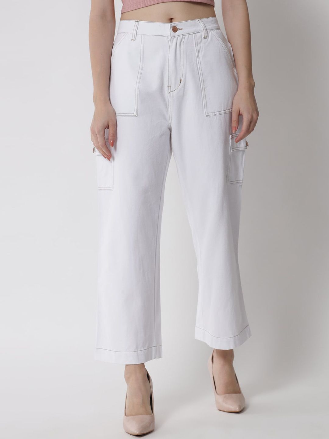 River Of Design Jeans Women White Wide Leg High-Rise Jeans Price in India