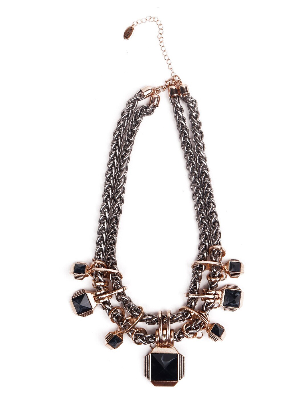 ODETTE Silver-Toned & Black Stone Necklace Price in India