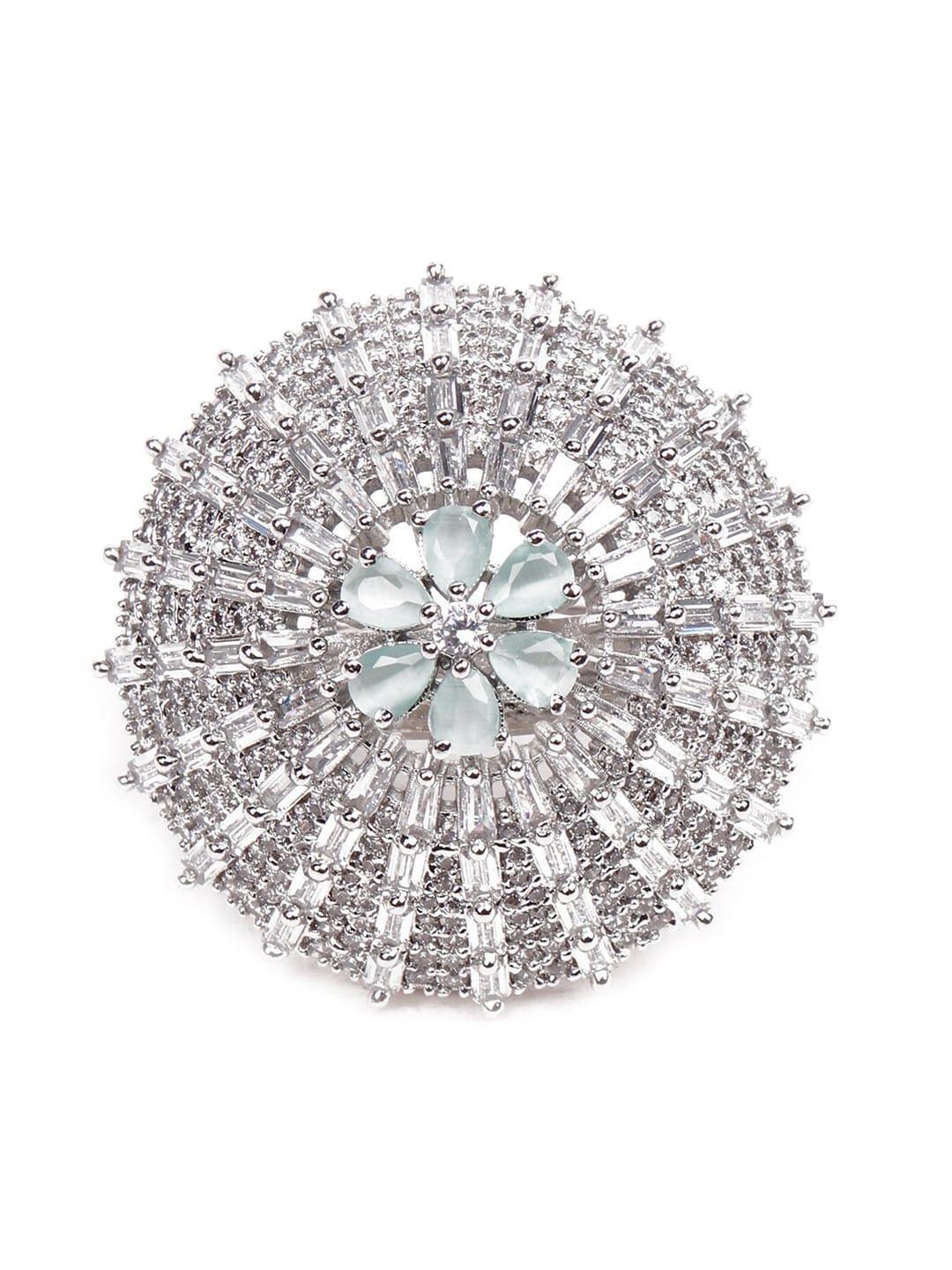 ODETTE Silver -Toned & White Crystal Studded Ring Price in India