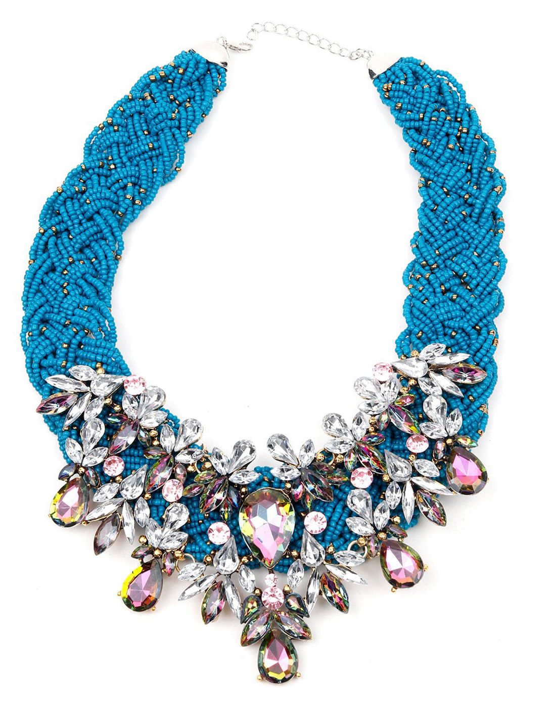 ODETTE Blue & White Stone Studded & Beaded Necklace Price in India