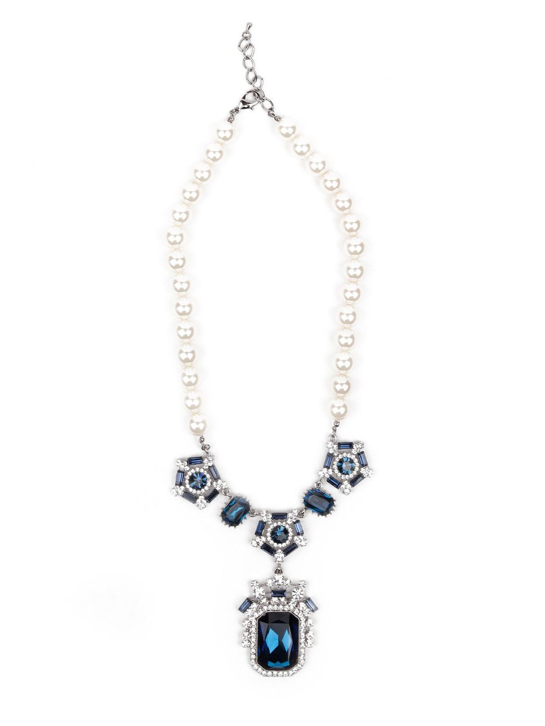 ODETTE Blue & White Pearl Beaded & Stone Studded Necklace Price in India