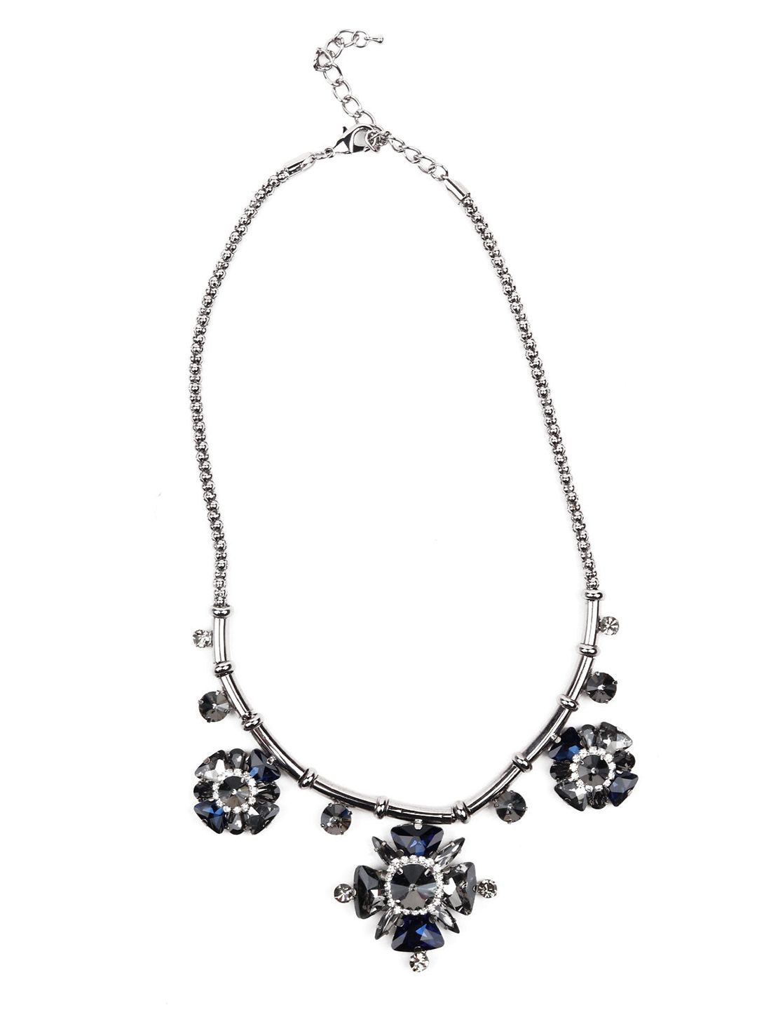 ODETTE Silver-Toned & White Stone Studded Necklace Price in India