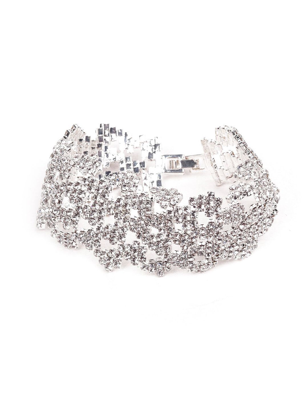 ODETTE Women Silver-Toned & White Armlet Bracelet Price in India
