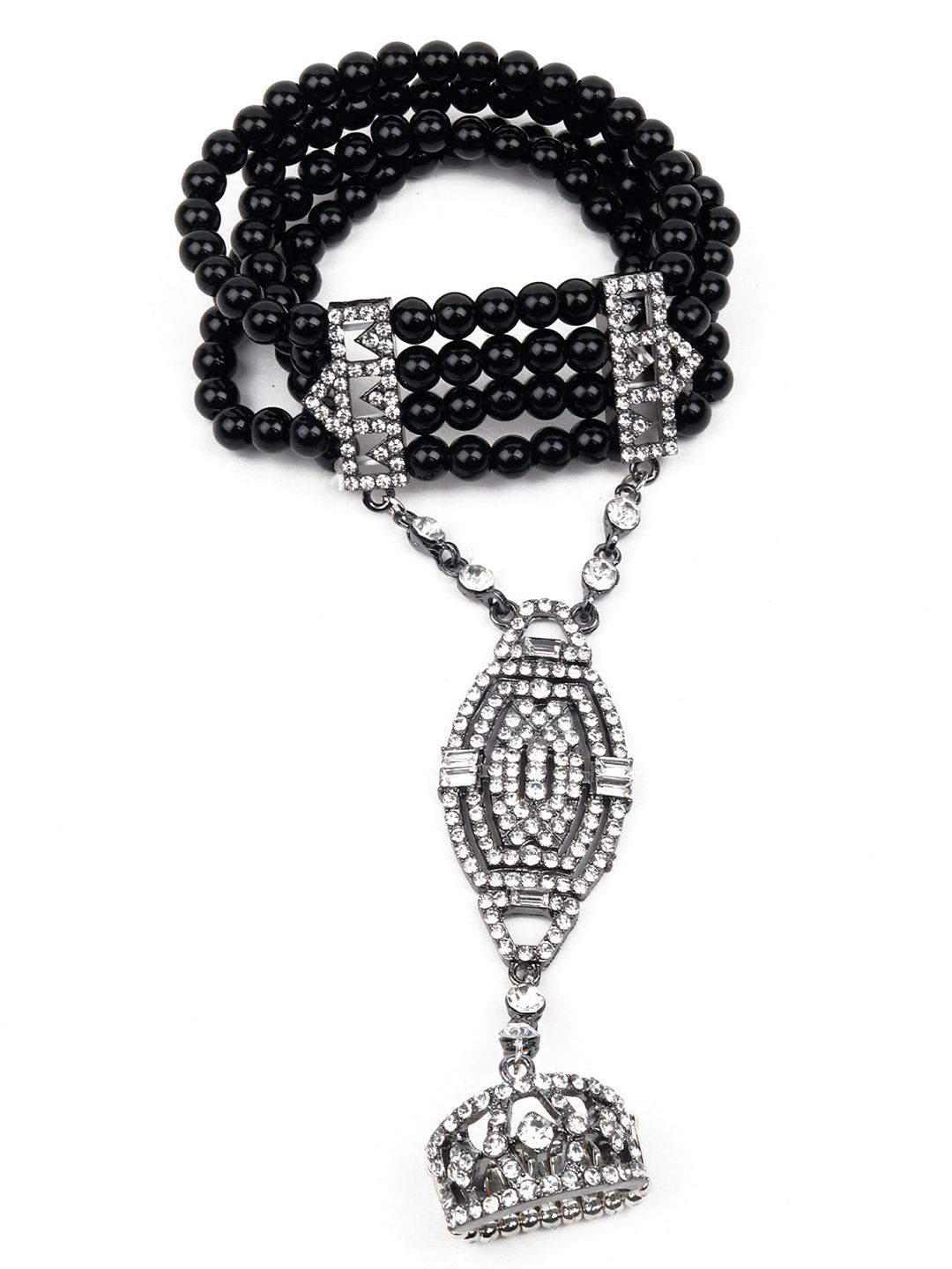 ODETTE Women Black & White Tasselled Ring Bracelet Price in India