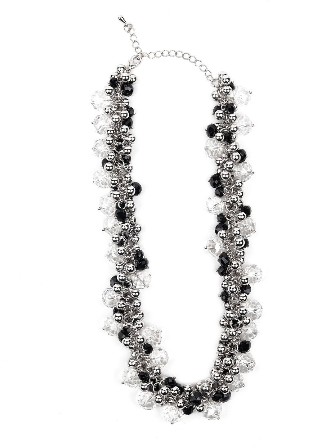 ODETTE Silver-Toned & Black Beaded Necklace Price in India