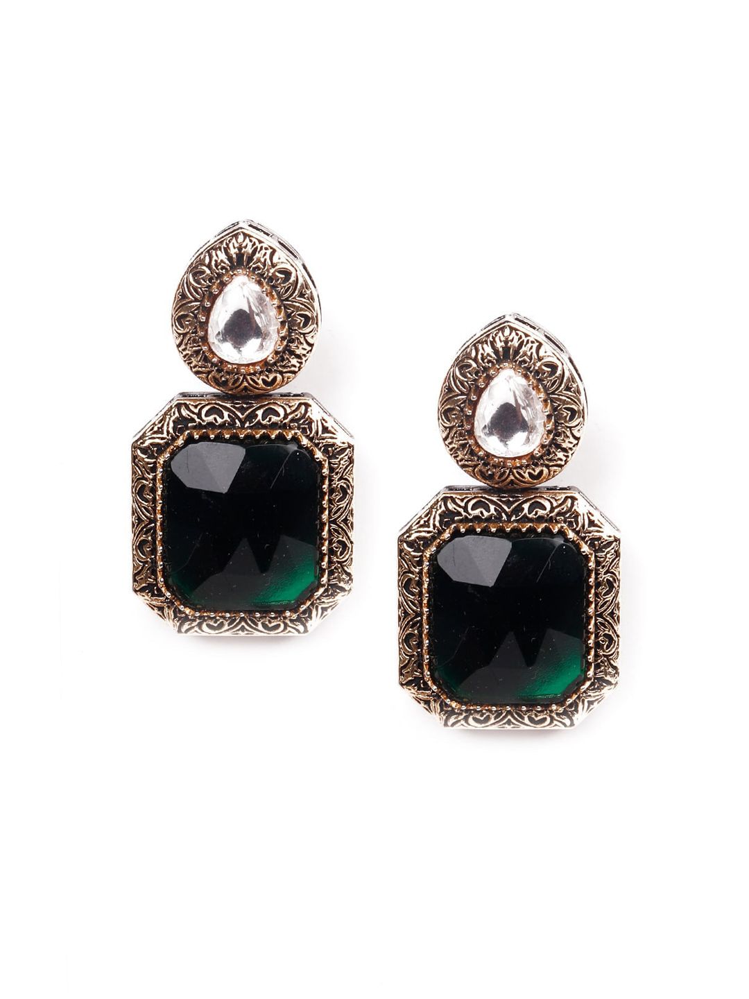 ODETTE Green Contemporary Drop Earrings Price in India