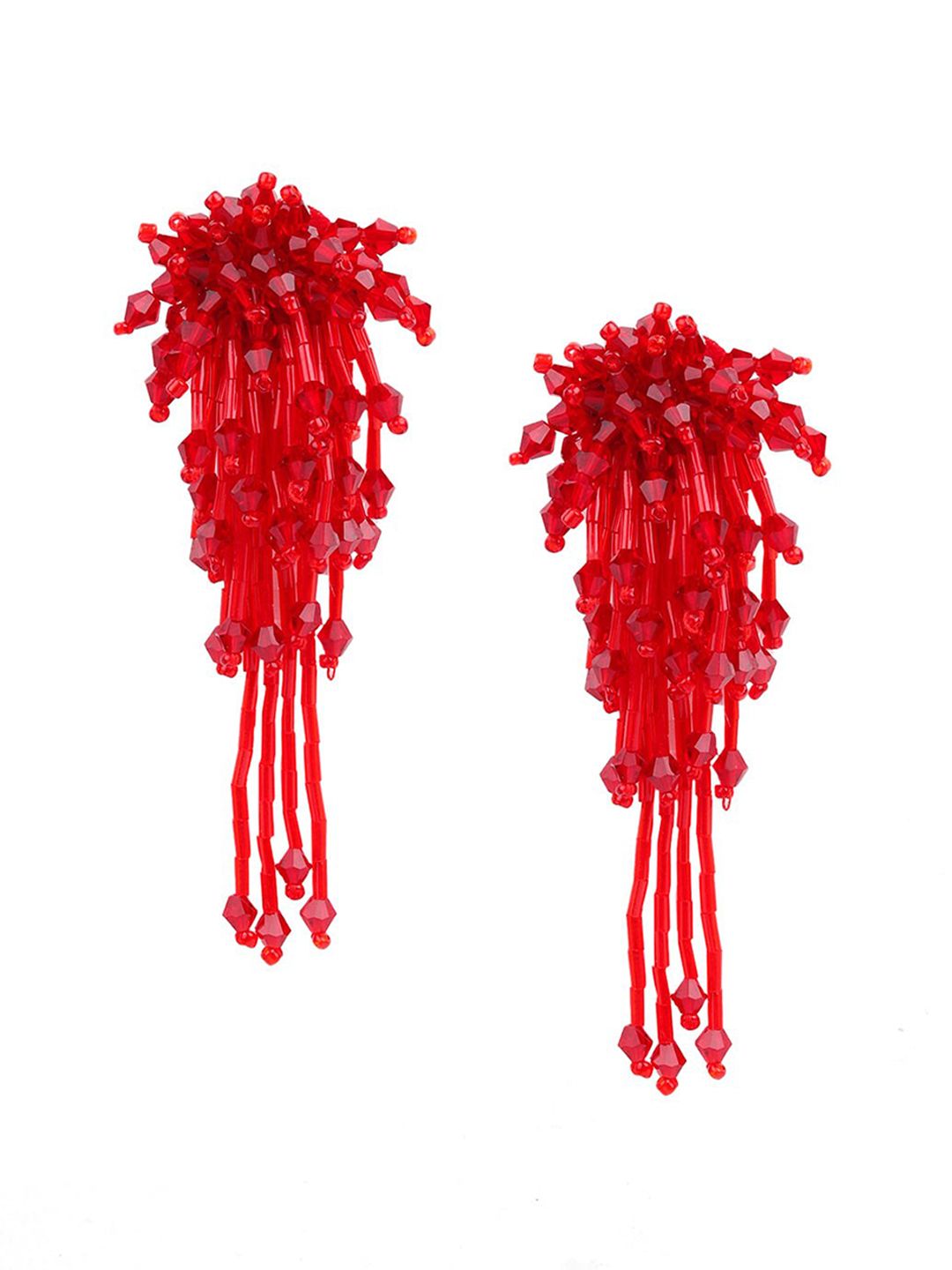 ODETTE Red Feather Shaped Drop Earrings Price in India