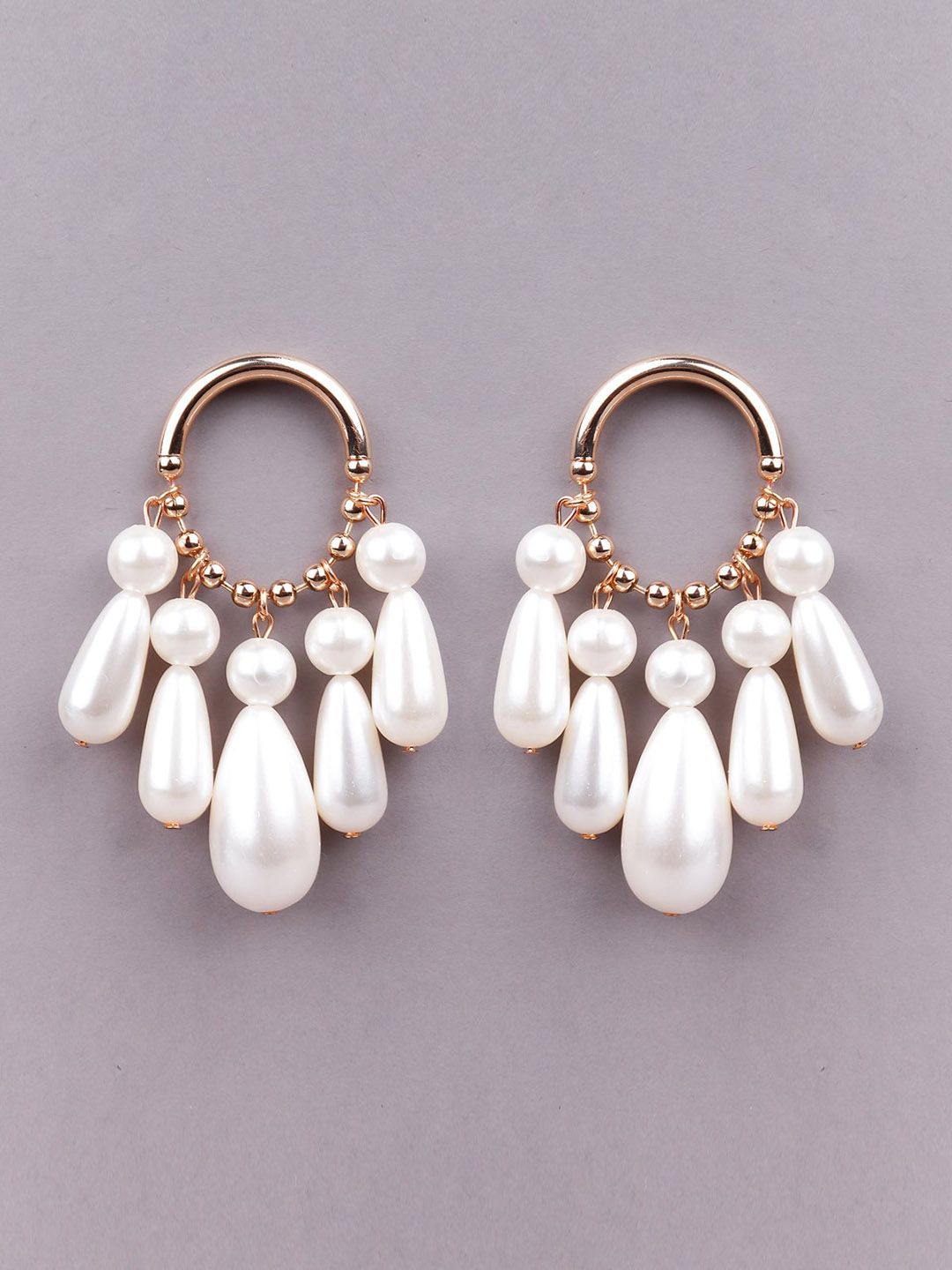 ODETTE Gold-Toned & White Contemporary Drop Earrings Price in India