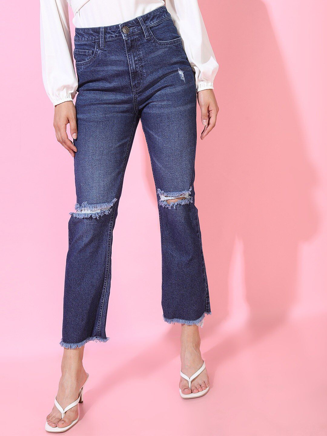 Tokyo Talkies Women Blue Straight Fit Cropped Jeans Price in India