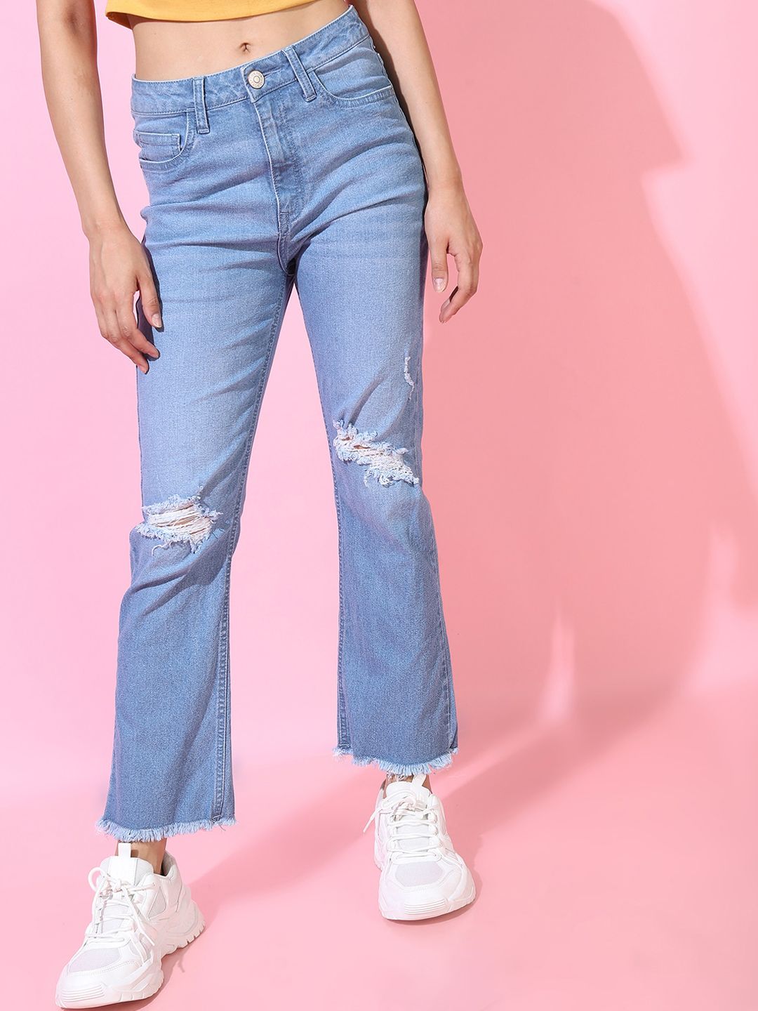 Tokyo Talkies Women Blue Straight Fit Cropped Jeans Price in India
