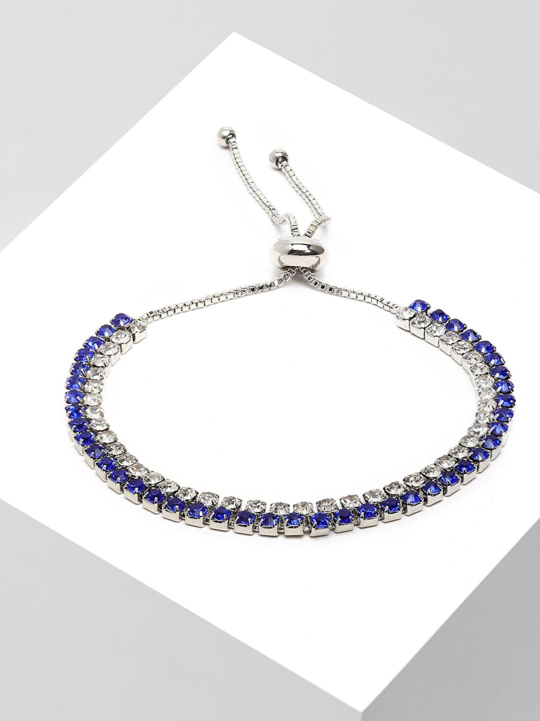 AVANT-GARDE PARIS Women Silver-Toned & Blue Crystals Antique Rhodium-Plated Link Bracelet Price in India