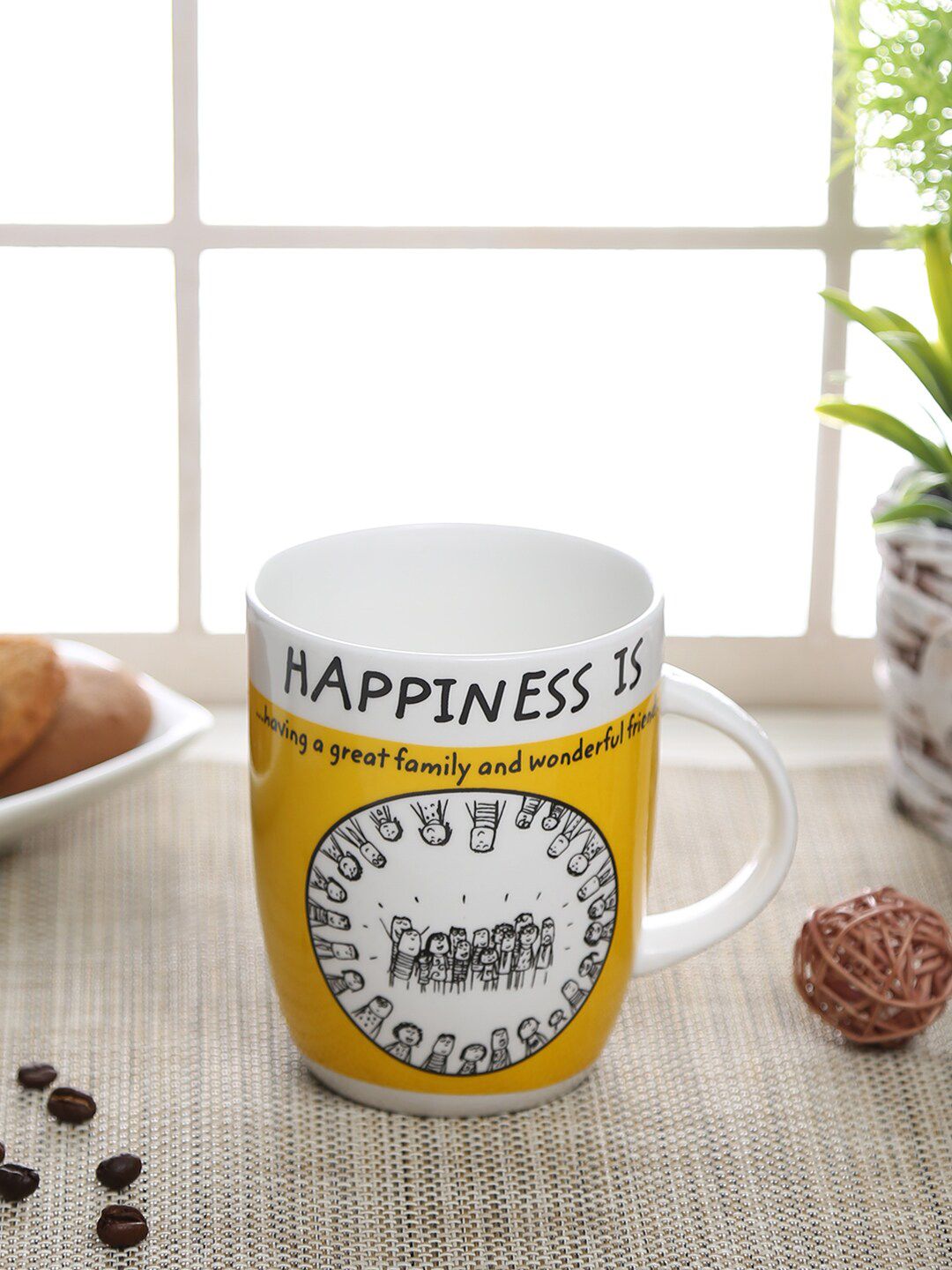 CLAY CRAFT Yellow & White Printed Ceramic Glossy Mug Price in India