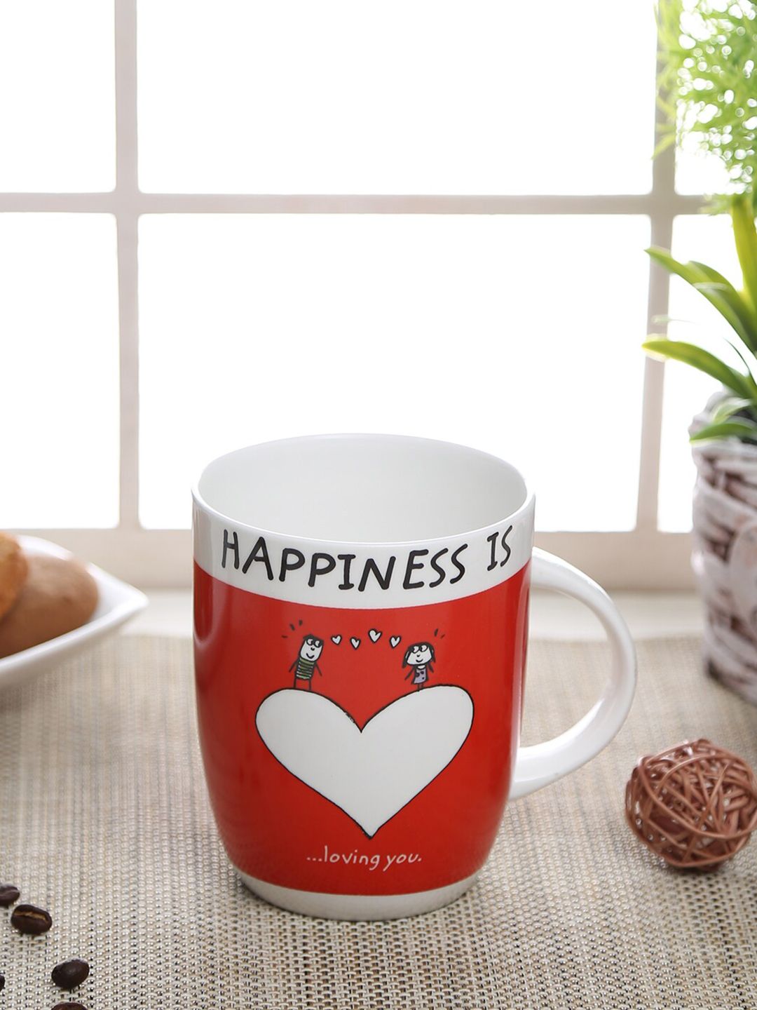 CLAY CRAFT White & Red Printed Ceramic Glossy Mug Price in India