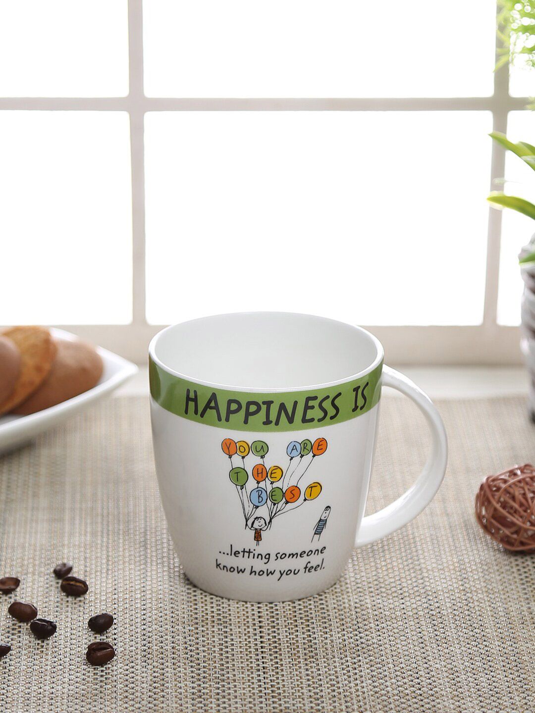 CLAY CRAFT White & Green Printed Ceramic Glossy Mugs Price in India