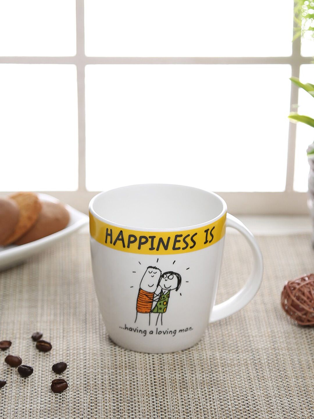 CLAY CRAFT White & Yellow Text or Slogans Printed Ceramic Glossy Mug Price in India