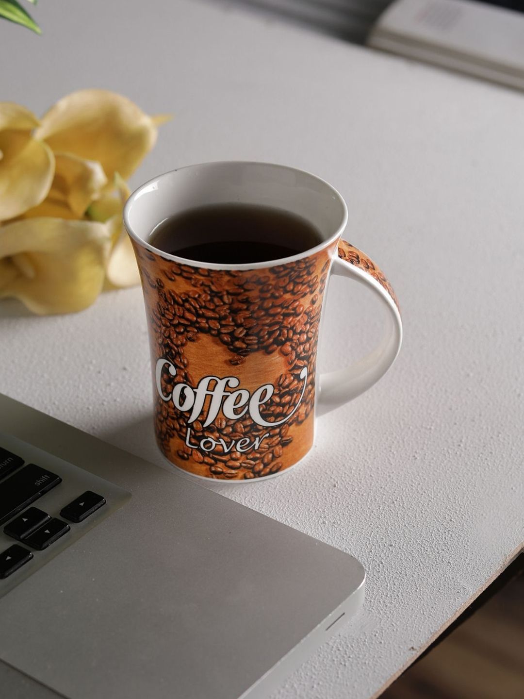 CLAY CRAFT Brown & White Printed Ceramic Glossy Mug Price in India