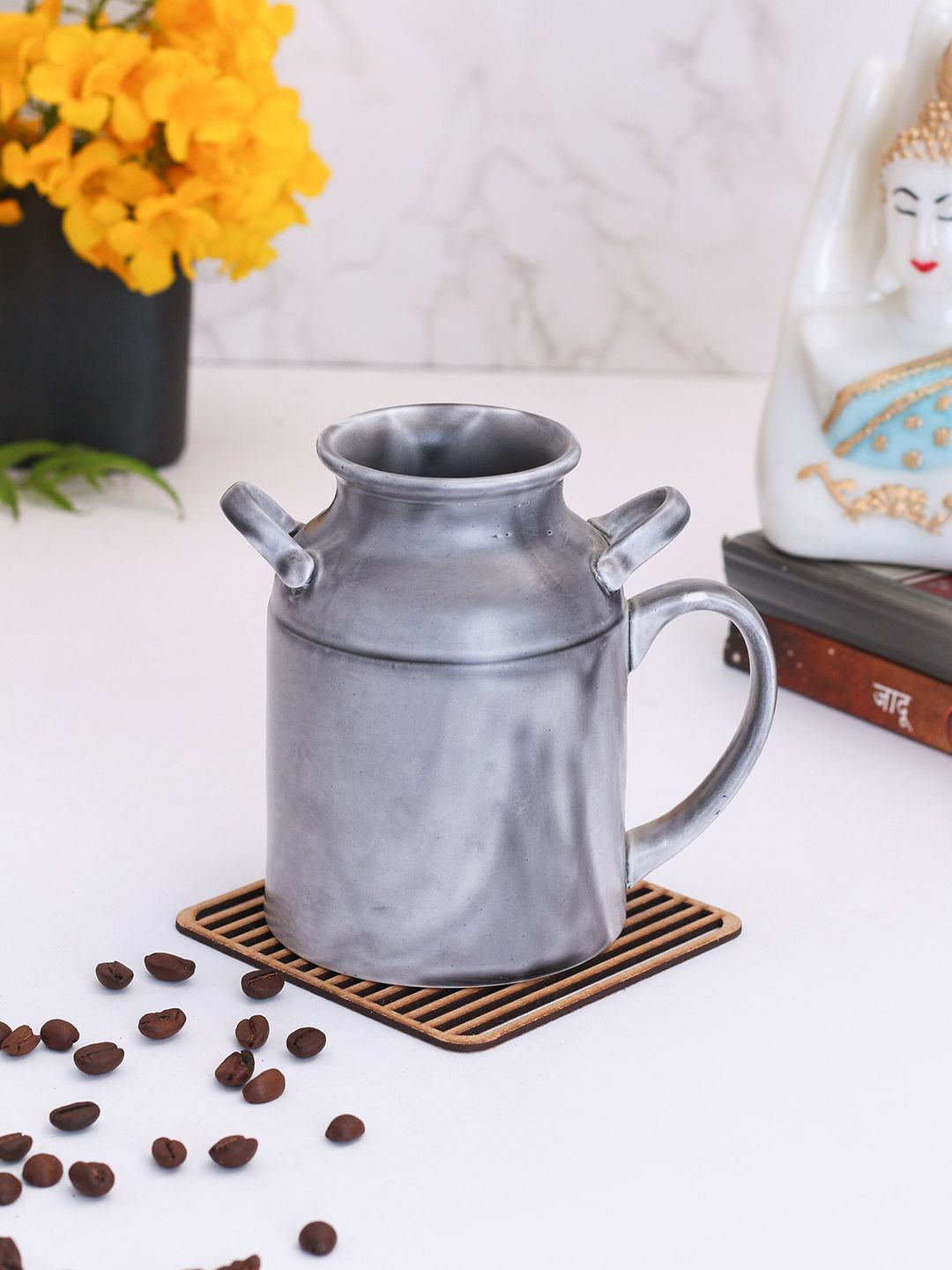 CLAY CRAFT Grey Solid Ceramic Matte Mug Price in India