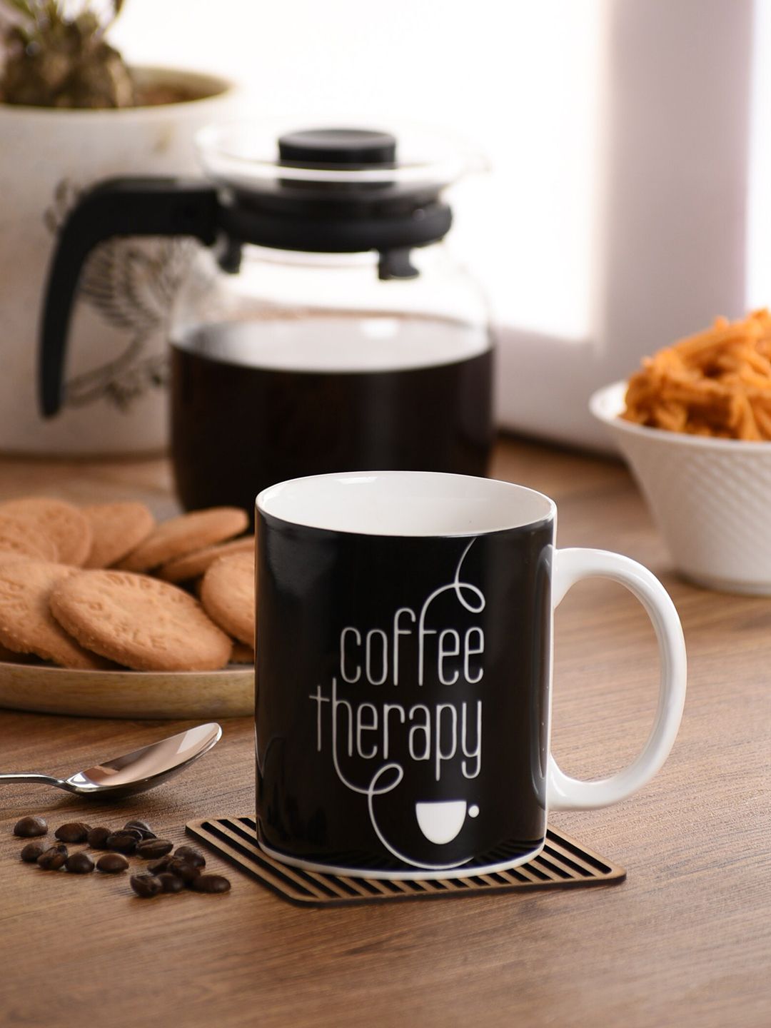 CLAY CRAFT Black & White Text or Slogans Printed Ceramic Glossy Mug Price in India