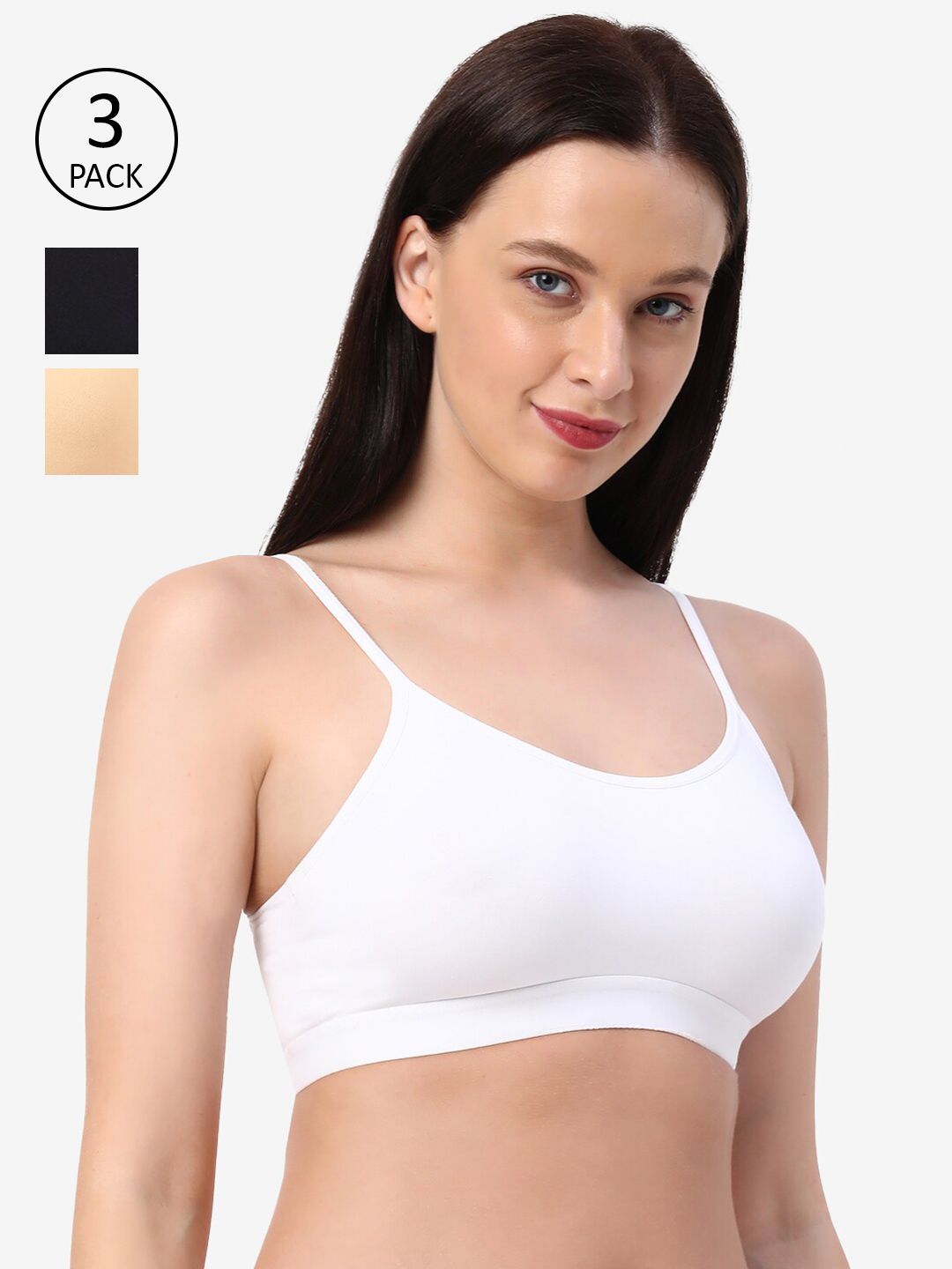 Planetinner Women Pack of 3 White, Black, Beige Full Coverage Rapid-Dry Sports Bra Price in India