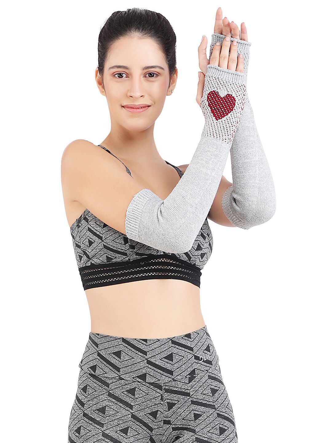 Bharatasya Unisex Grey & Red Printed UV Protection Hand Gloves Price in India