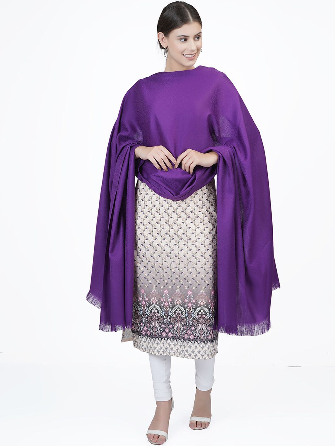 La Vastraa Women Purple Solid Pure Wool Shawl Price in India