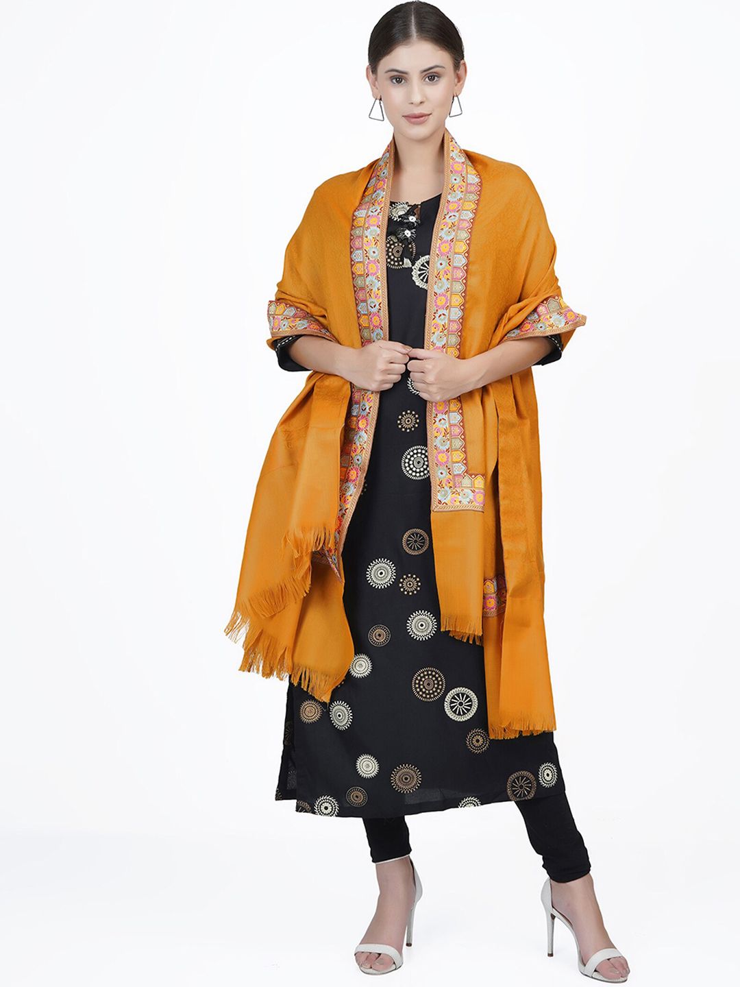 La Vastraa Women Mustard Pure Wool Woven Shawl Price in India