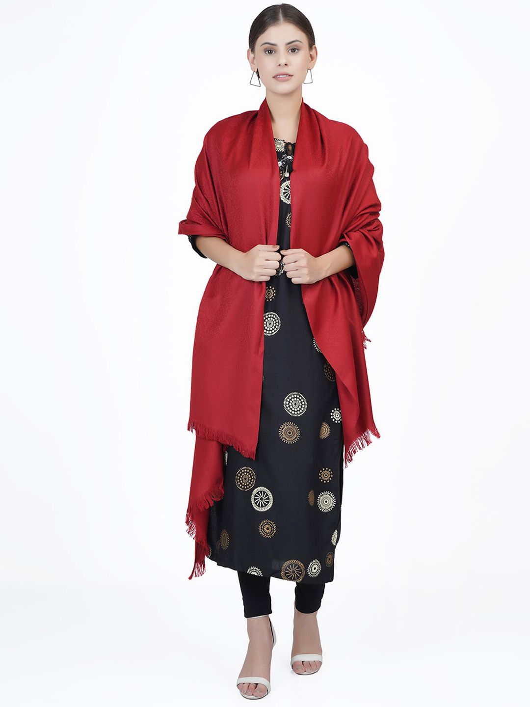 La Vastraa Women Red Woven Design Woolen Shawl Price in India