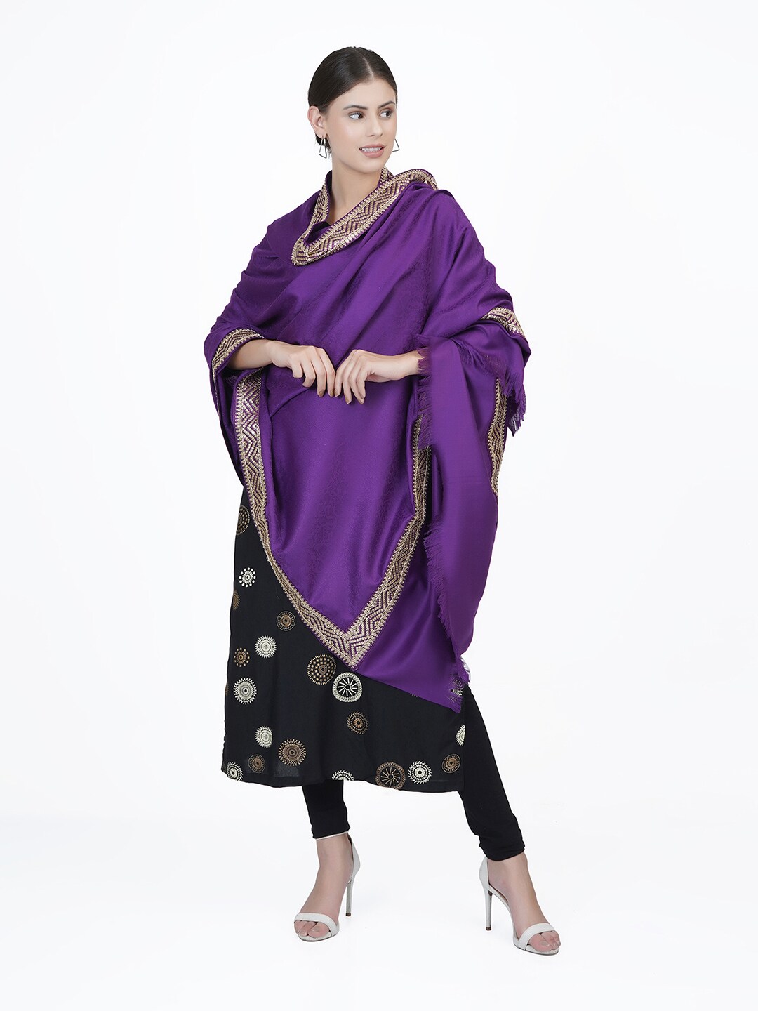 La Vastraa Women Purple Solid Woolen Shawl Price in India