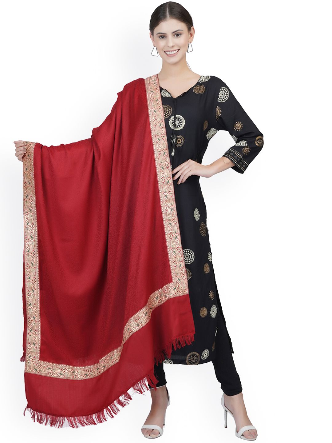 La Vastraa Women Red Solid Woolen Shawl Price in India