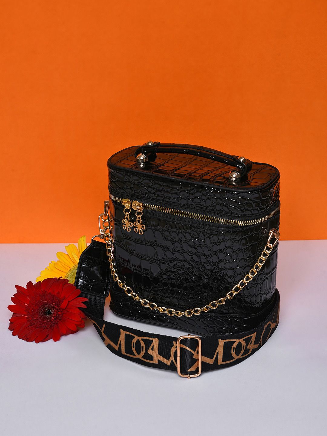 HAUTE SAUCE by Campus Sutra Women Black Textured Structured Handheld Bag Price in India