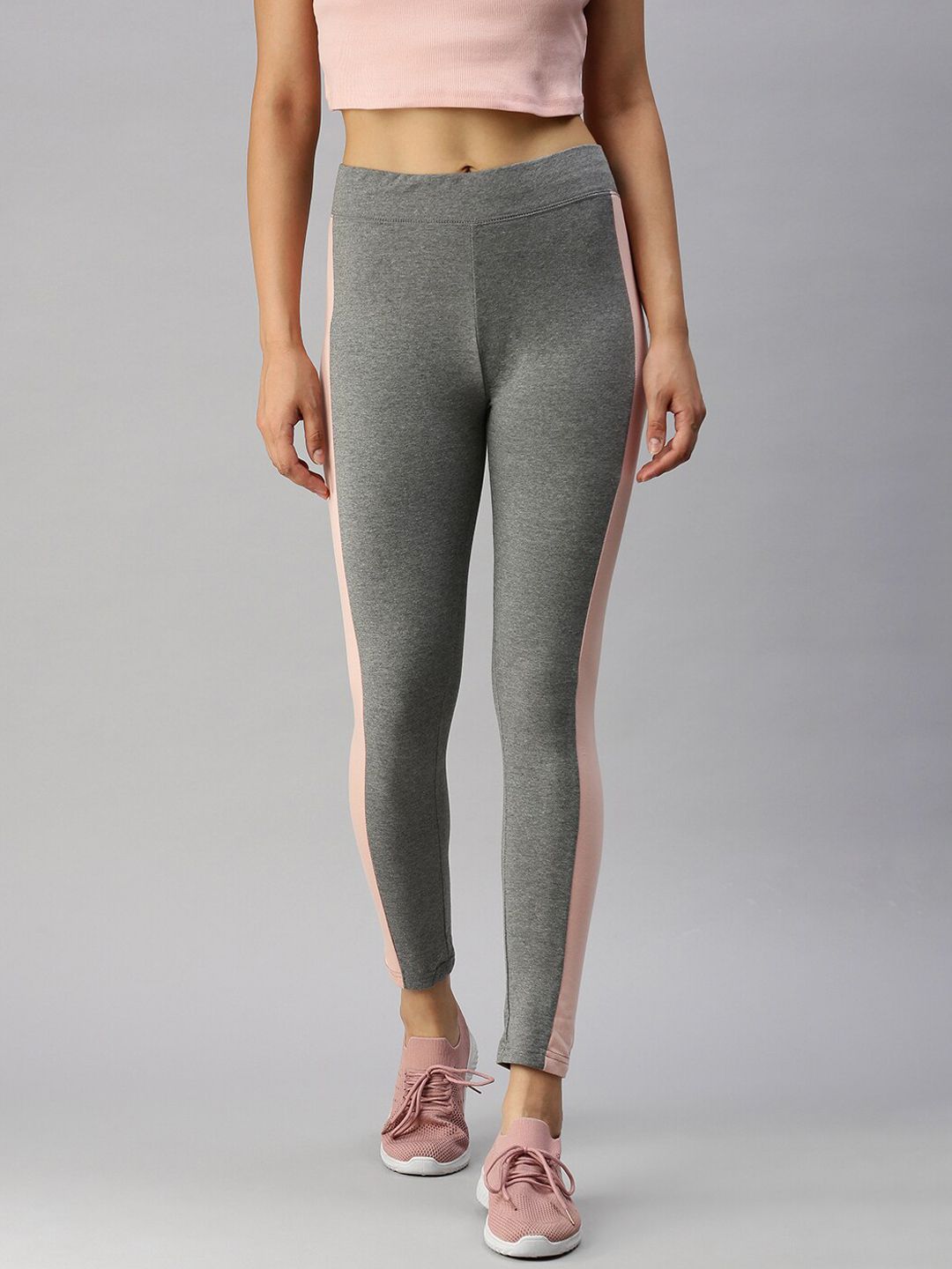 De Moza Women Grey & Pink Solid Tights Price in India