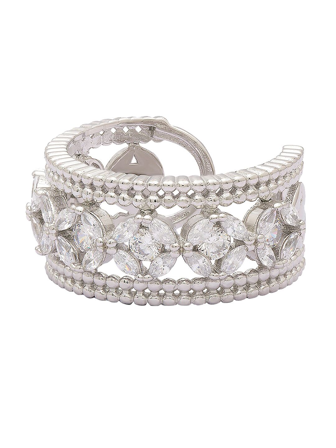 ANAYRA Women 925 Sterling Silver CZ Studded Adjustable Finger Ring Price in India