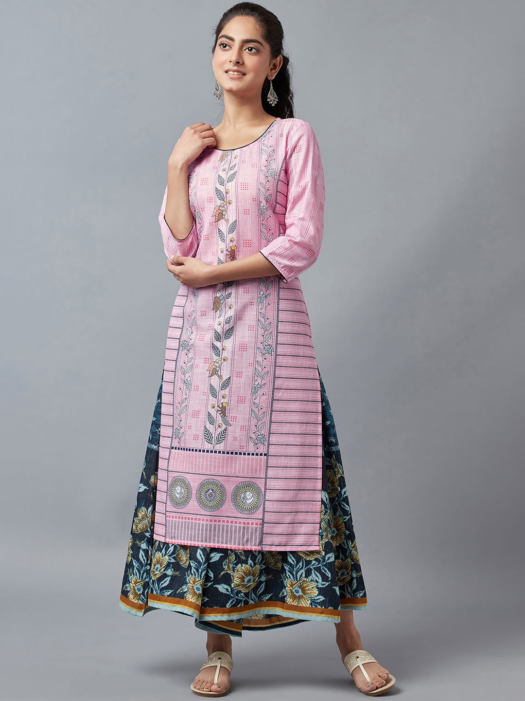 AURELIA Women Pink Ethnic Motifs Printed 100% Cotton Kurta Price in India